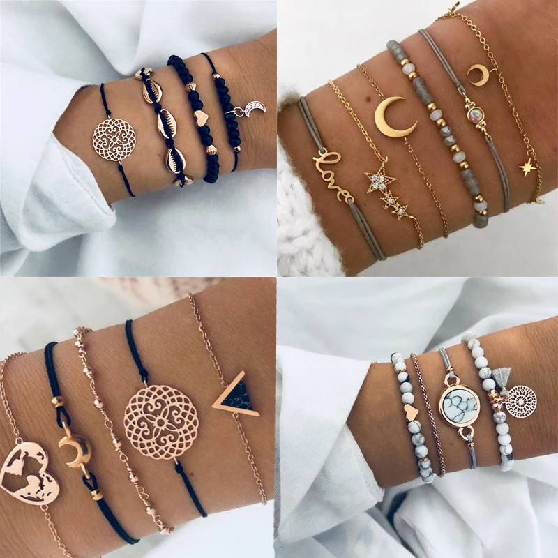 Женские богемные браслеты в форме сердца Boho круглые с бусинами модные