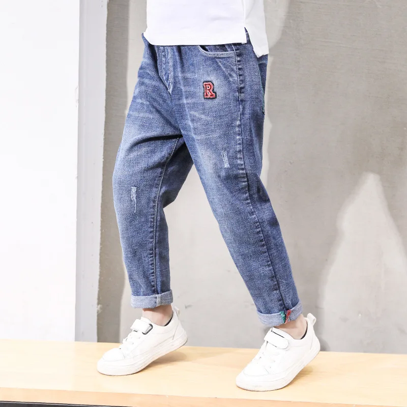

20030 BOY'S Pants 2019 New Style Autumn Middle And Large CHILDREN'S Trousers Children Red And Green Article Printed Jeans Fashio