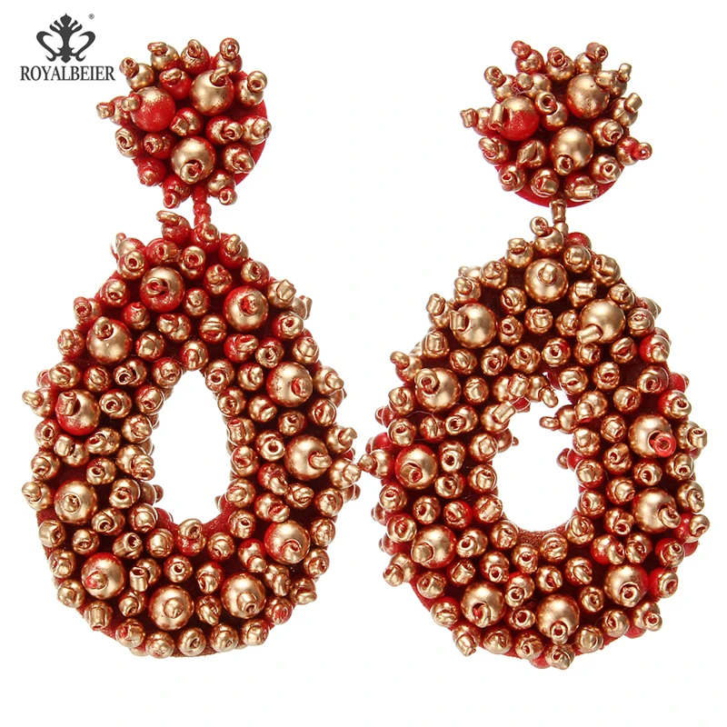 Beaded 0691e Рождественские серьги в богемном стиле, модные необычные серьги с бахромой, красные длинные серьги с кисточками, женские массивные ювелирные изделия, подарок - Окраска металла: Beaded 0691e