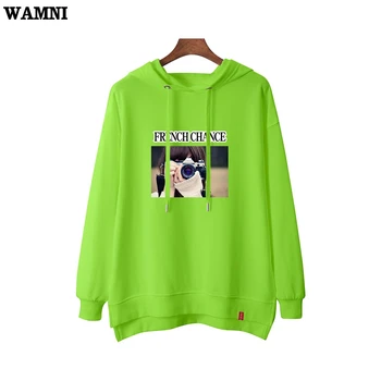 

WAMNI Casual Hoodie Streetwear Funny 2019 Fashion Avocado green Autumn Kawaii Print Female Unique Asymmetry Hoodie Sweatshirt