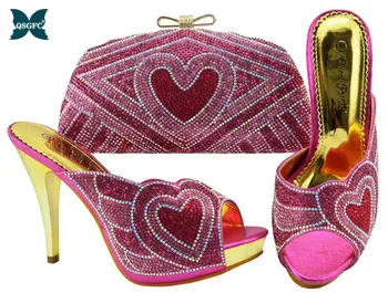 

Fuchsia Color New Arrivals Italian design Shoes and Bag Set Decorated with Italian Shoes with Matching Bag for Women