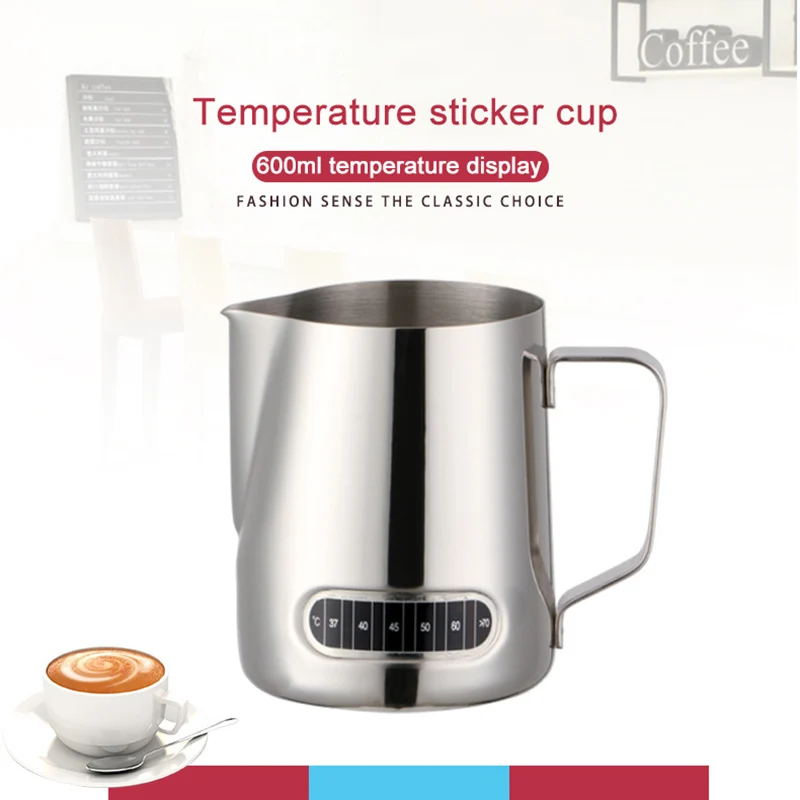 

600Ml Milk Frothing Jug With Built-In Thermometer Stainless Steel Creamer Frothing Pitcher Espresso Coffee Latte Pots