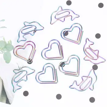 

10pcs Cute Paper Clip Colorful Paper Holder Creative Simple Metal Bookmark Paper Clamps (Dolphin and Heart)