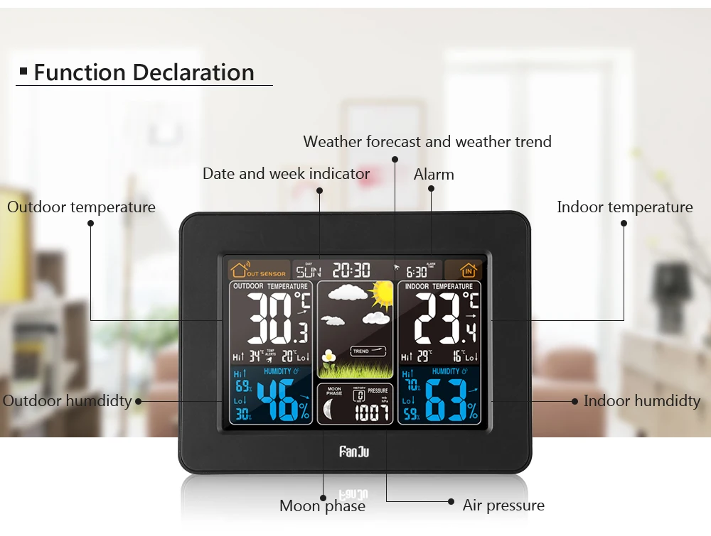 FJ3365 Тип Метеостанция беспроводной Крытый открытый сенсор термометр гигрометр Цифровой Будильник барометр цвет погоды