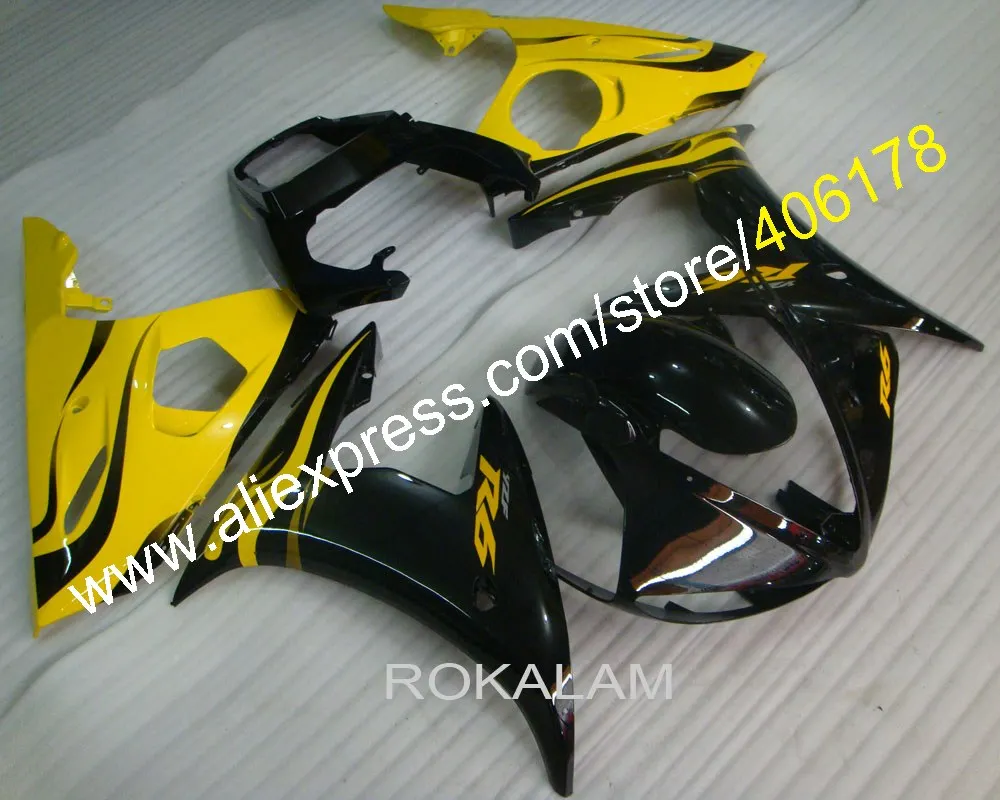 Customized Injection Fairing Kit For Yamaha 2005 YZF 600 R6 05 YZF-R6 Yellow Black ABS (Injection Molding) | Автомобили и
