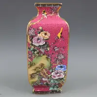Qing Dynasty Qianlong Enamel Painted Gold Flowers And Birds Square Vase Home Furnishings Antique Porcelain Collection 1