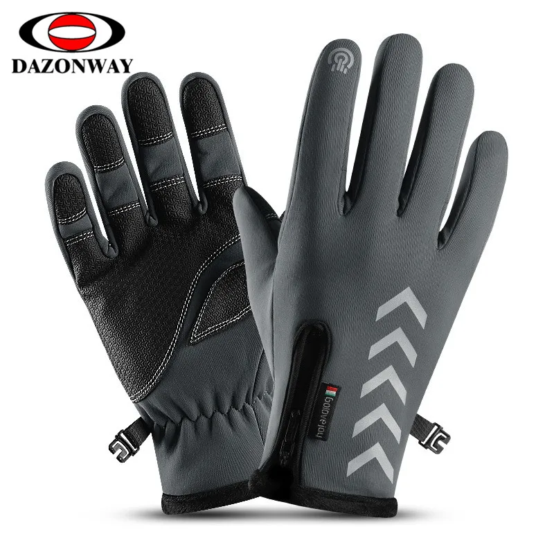 

Men Women Cycling Gloves Autumn Winter Waterproof Slip Five Finger Touch Screen Night Riding Running Reflective Strip Gloves XXL