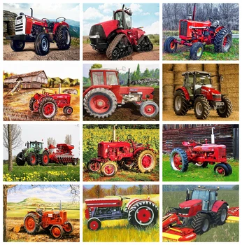 

HUACAN Full Square Diamond Painting Tractor Home Decoration Diamond Embroidery Mosaic Landscape Wall Art