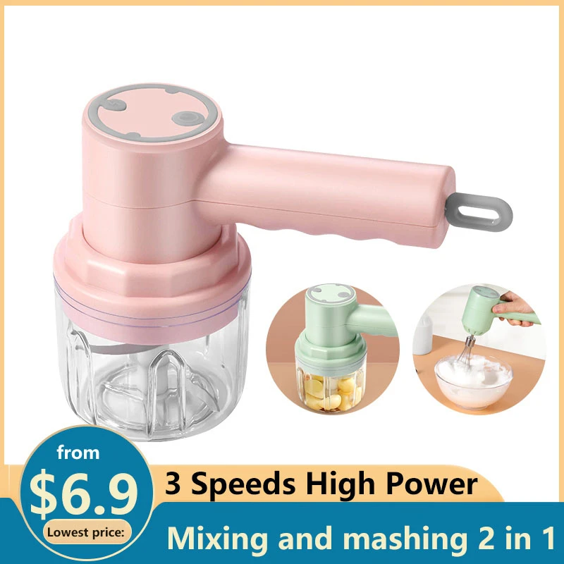 Wireless Portable Electric Food Mixer Hand Blender 3 Speeds High Power
