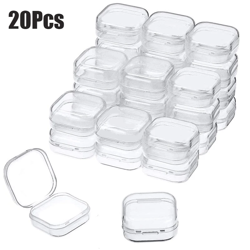 1-20Pcs Small Square Transparent Plastic Jewelry Storage Box For Earrings