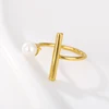 Korea Minimalist Metal Geometric Rings For Women Opening Adjustable Imitation Pearl Ring Party Wedding Anniversary Gift ► Photo 3/6