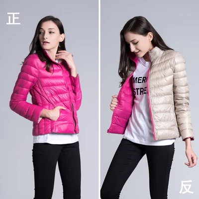 rose red-khaki Ультра легкий пуховик для женщин, Двусторонняя одежда размера плюс 4XL, тонкое пальто, женская куртка, Женская куртка, Chaqueta Mujer Casaco - Цвет: rose red-khaki