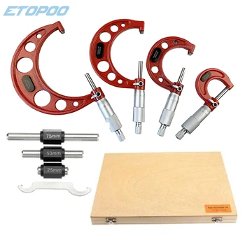 4-Piece Outside Micrometer Set – 0–100mm Precision Mechanical Micrometer with Ratchet Stop, Standards & 0.01mm Graduation 1