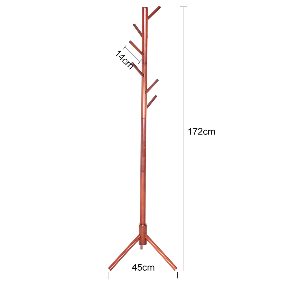 Clothes Cloth Hanger Stand Wood Wooden Coat Tree Coat Rack Stand Hat Coat Hanger 6 Hooks Bedroom Clothing Organizer Clothes Rack
