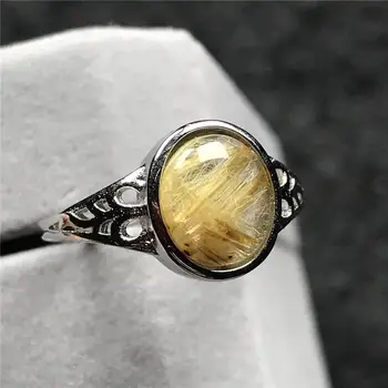 

11x10mm Genuine Natural Gold Rutilated Quartz Ring Jewelry For Woman Lady Man Crystal Beads Silver Stone Adjustable Ring AAAAA