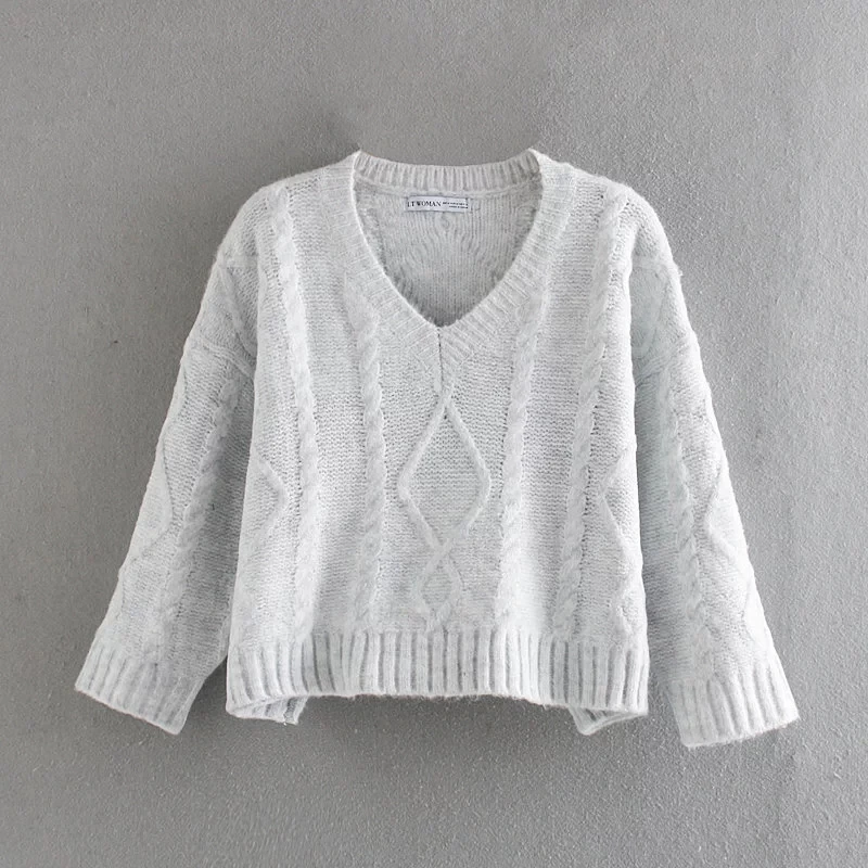 Увядшие английские простые стильные винтажные вязаные свободные зимние свитера с v-образным вырезом женские свитера женские пуловеры Топы - Цвет: grey