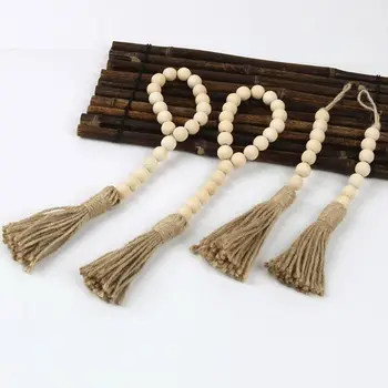 

3 Style Natural Wood Bead Garland Farmhouse Wooden Beads Rustic Country Farmhouse Prayer Beads for Wall Hanging Decor
