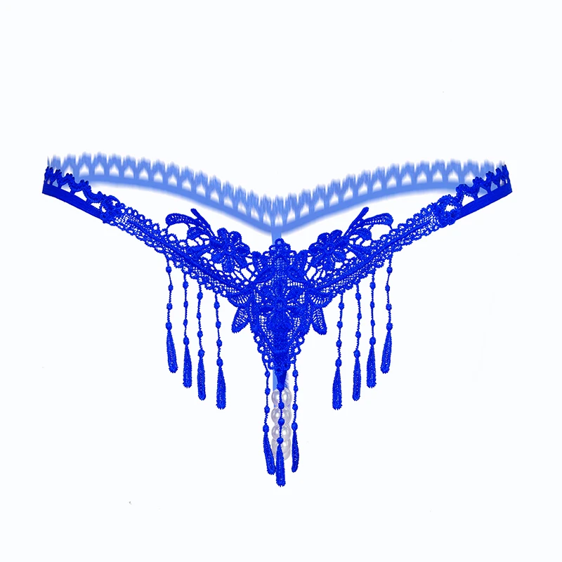 

6 Pcs=1 Set Sexy Underwear Women Embroidered Transparent Panties Female Tassel Temptation Pearl Massage Low Waist Thong C2190