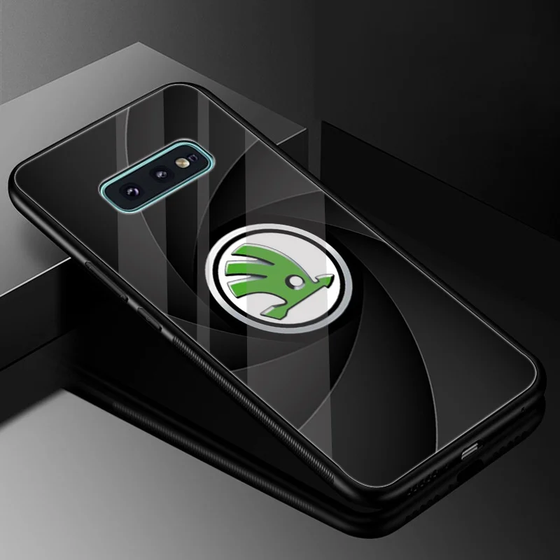 G1 Телефон Стекло чехол из термопластичного полиуретана для samsung Galaxy A10 A20 A30 A40 A50 A60 A70 Note 8, 9, 10, S10 S7 край S8 S9 плюс для автомобиля Skoda крышка-задняя панель с логотипом - Цвет: G1