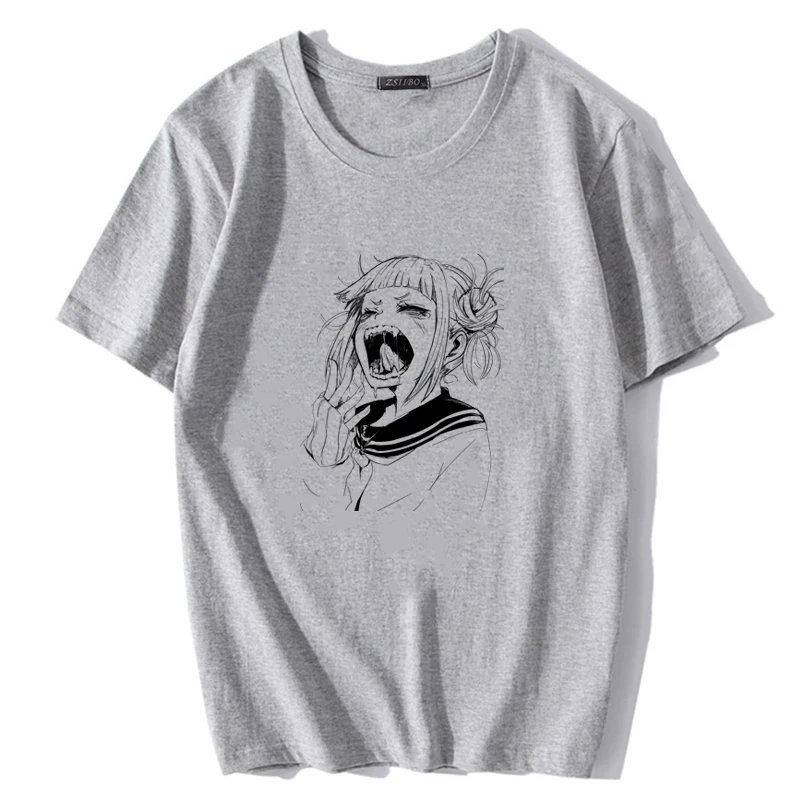 Harajuku/японская Футболка с принтом Toga Himiko, Мужская футболка с надписью Boku No Hero Academy, Мужская Уличная футболка с надписью My Hero Academy, футболки в стиле хип-хоп - Цвет: Grey-01