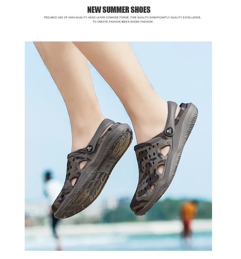 Summer New Style MEN'S Slippers Closed-toe Hollow out Large Size Couples Beach Porous Shoes Ultra-Light Soft-Sole Sandals