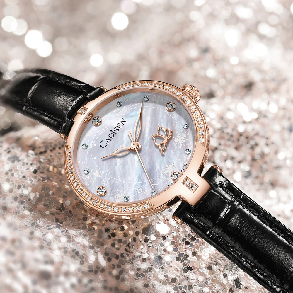 Cadisen-Montre-bracelet à quartz en or véritable 18 carats pour femme,  montres pour femme, marque de luxe, cadeau de créateur, mode duo, 2020