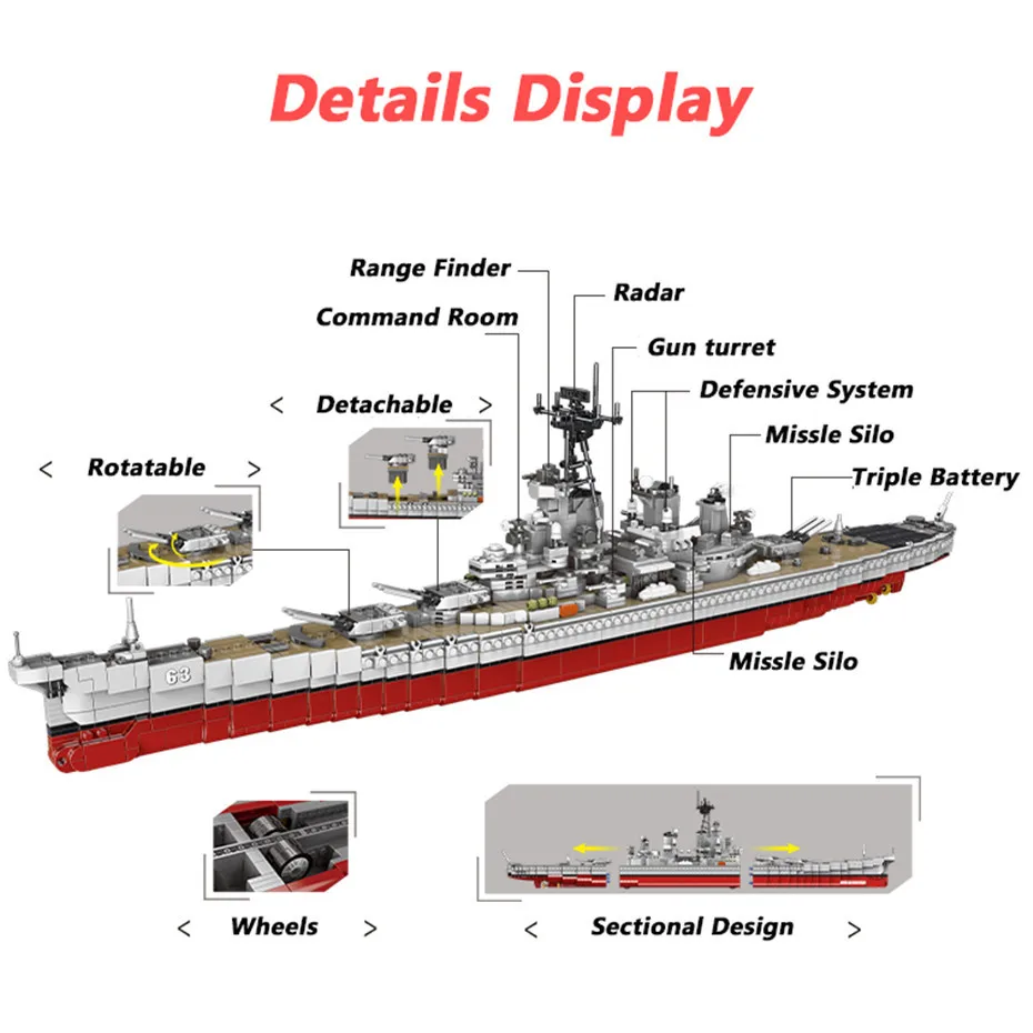 XINGBAO военный корабль серии классический USS Missouri Battleship ракетный эсминец строительные блоки сосуд кирпичи Juguetes