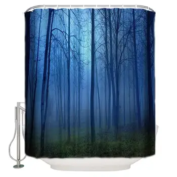 

Forest Scene Printed Custom Shower Curtains Waterproof and Mildewproof Polyester Fabric Bath Curtain with Hooks-36x72Inch