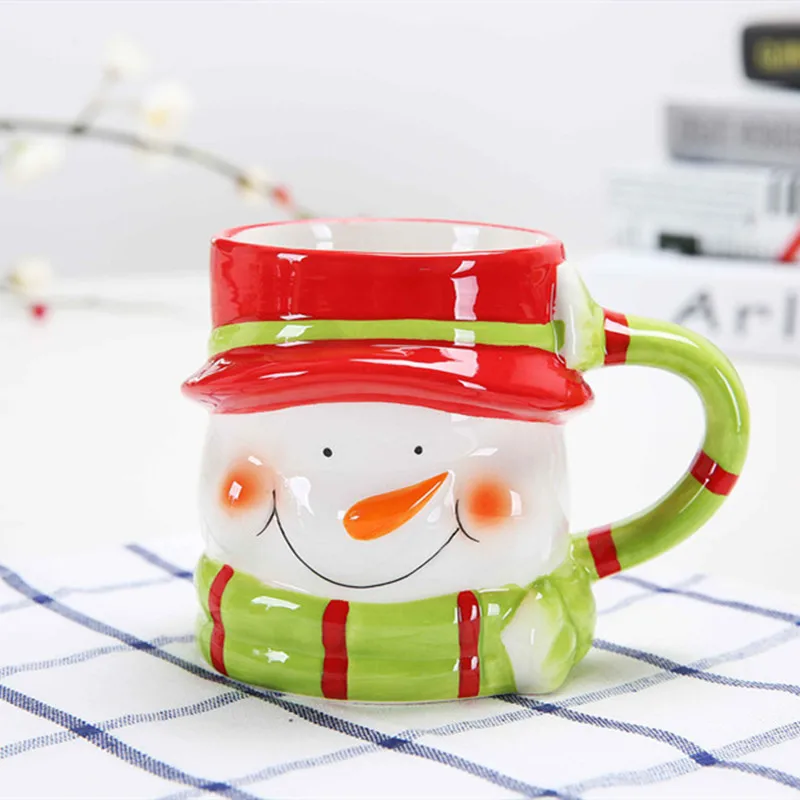 380 мл 3D креативная Кофейная Кружка Мультфильм рождественские чашки и кружки Санта Клаус Лось Снеговик Пингвин керамическая Подарочная кружка для детей Рождество - Цвет: Snowman