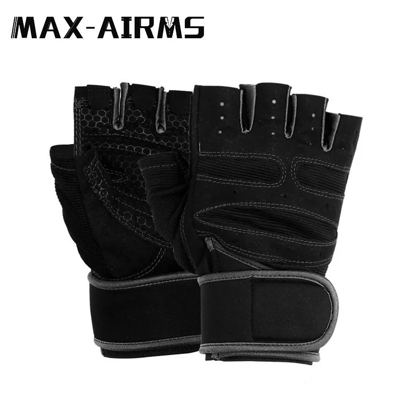 Maxairms, перчатки для тренажерного зала, для фитнеса, для тяжелой атлетики, для бодибилдинга, тренировок, занятий спортом, тренировки, перчатки для мужчин и женщин - Цвет: black-two