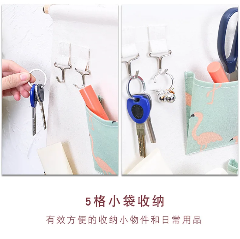 Five Pocket Storage Bag Hanging Bag Fabric Hanging Storage Bag Hook Storage Bag Wardrobe Door after Hanging Storage Bag