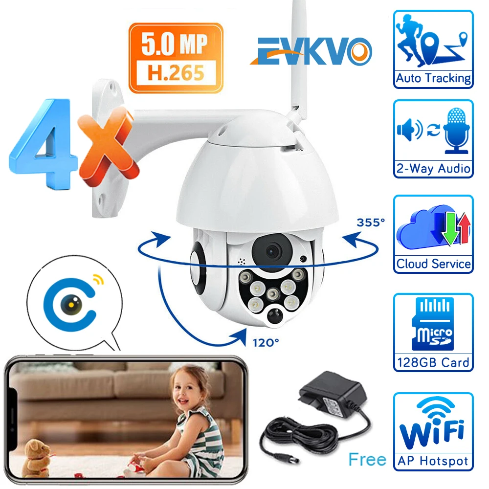 

EVKVO 5MP PTZ IP Camera Outdoor Speed Dome Wireless Wifi Security Camera Pan Tilt 5X Zoom IR Network CCTV Surveillance CamEye3