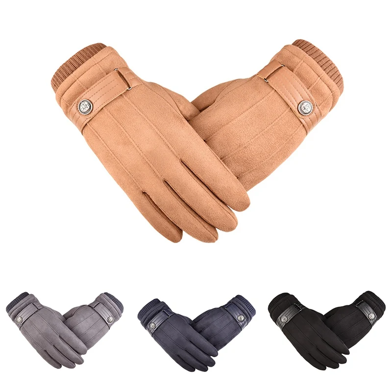 Для мужчин Зимние перчатки теплые из искусственной кожи или замши; Варежки перчатки для сенсорного экрана плотные мотоциклетные лыжные противоскользящие рукавицы