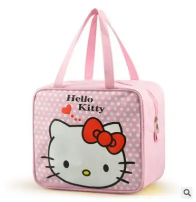 Розовый рисунок «Hello Kitty» и рисунком «My хлопок Термосумка для пищи для детей школьные Для женщин сумка для обедов Tote сумки Сумка для пикника