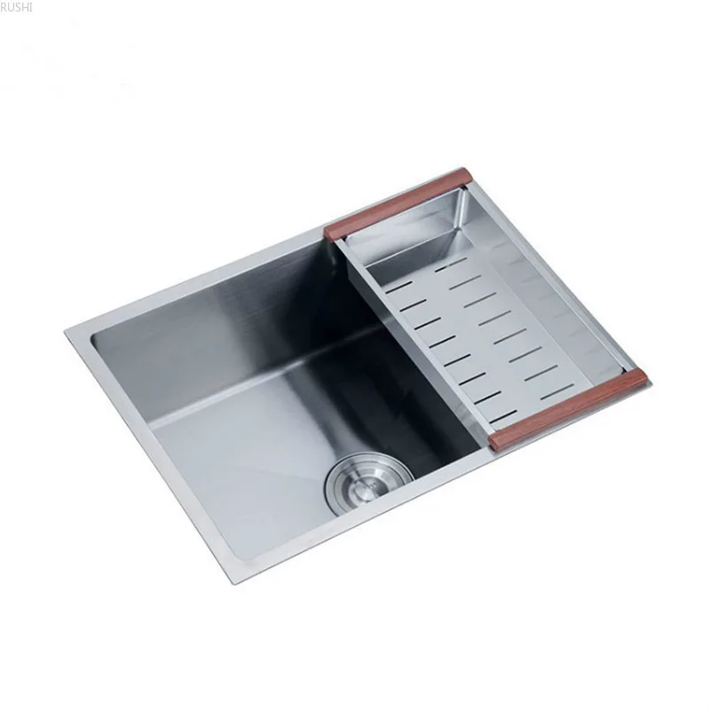 6 Sizes Available 4MM Thicken SUS304 Stainless Steel Handmade Sink Basin Kitchen Sink Set Metal Single Bowl Sink with Basket