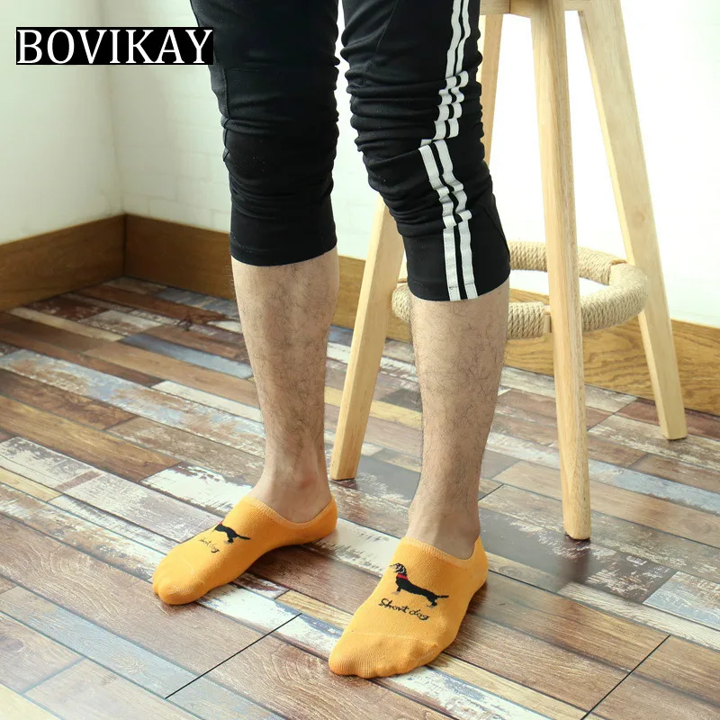 

10Pairs/pack 2019 Summer Mens Invisible Cotton Socks Cartoon Dog Silicone Non Slip No Show Socks Harajuku Happy Boat Socks