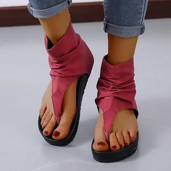 

2020 Sandals Women Gladiator Clip-Toe Shoes Zipper Design Roman Sandals Women Flat Summer Beach Ladies Shoes Chaussure Zapatos
