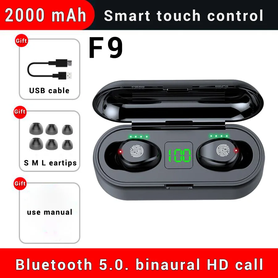 F9 New Upgrade B5 Wireless Bluetooth Earphone with Mic Stereo Bass Wireless Earbuds TWS 5.0 Headphones Handsfree Headset for Phone - Цвет: F9