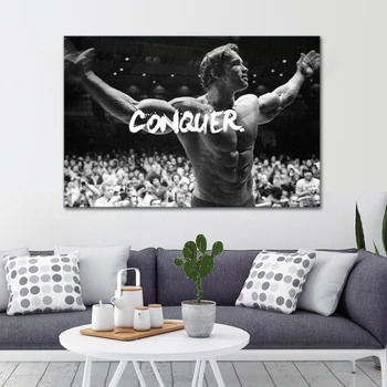

Motivational Inspiritional Arnold Schwarzenegger Conquer Canvas Picture Printed Wall Art Decoration Picture for Home Room Design