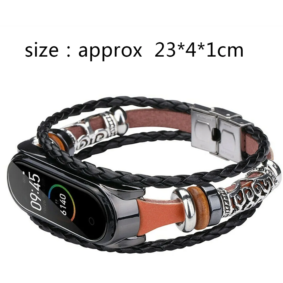 Кожаный ремешок для часов, винтажный этнический плетеный браслет с бусинами, сменный Браслет для Xiaomi Mi, ремешок, 4/3 шеллхард