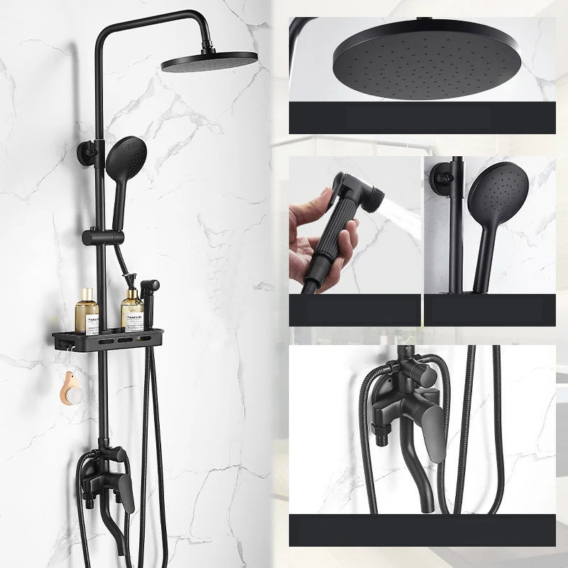 Bathroom Brass Shower Set Black Head Bath Showers Mixer with Hand Shower Faucet Rainfall Mixer tap Showers with spary