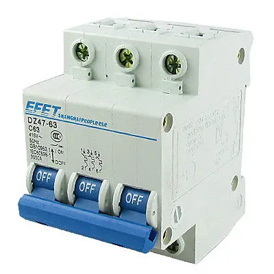 DZ47-63 AC 415V 63A 3 полюса короткого перегрузки мини-выключатель