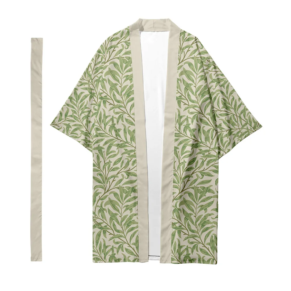 Men's Japanese Traditional Ethnic Long Kimono Cardigan Women's Kimono Plant Floral Pattern Shirt Yukata Jacket