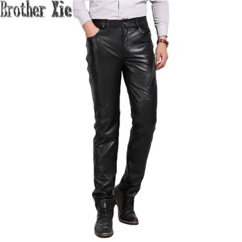

New Men Winter Fleece Lambskin Genuine Leather Trousers Motorcycle Thick Warm Real Leather Pants Luxury High Quality Riding Pant