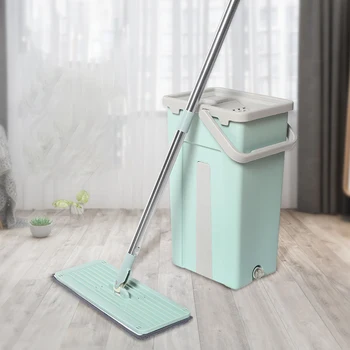

Magic Hand Free Flat Mop With Bucket Touchless Self Wring Cleaning Tool Set Microfiber Pads Automatic Home Floor Cleaning Mop