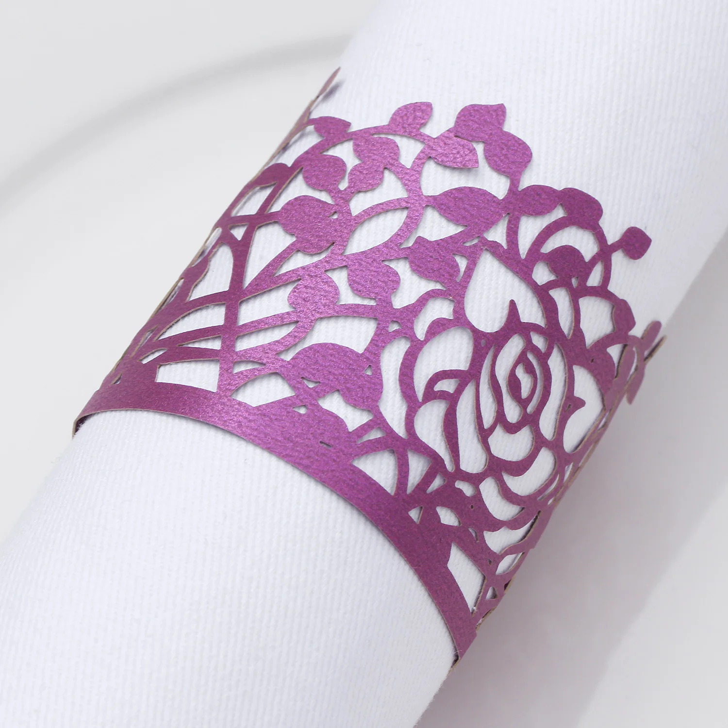 

50pcs 5 Colors Disposable Rose Flower Paper Napkin Rings,Leaf Vine Serviette for Table Decoration,Wedding,Party