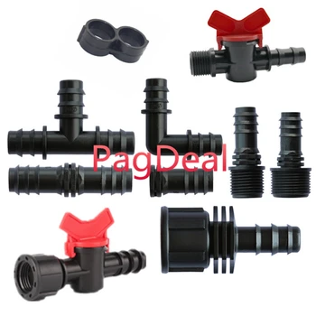 

10pcs 13mm 16mm Barbs Connectors 16PE Pipe Garden Agriculture Irrigation Elbow Bend Tee Straight Joiner Connector Faucet Valve