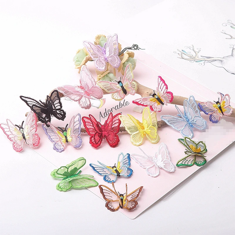 Нашивки «бабочки» 3D кружевная ткань 4 шт./компл. Вышивка 18 цветов головной убор DIY Одежда Швейные принадлежности украшения аксессуары 19723