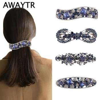

AWAYTR 2020 Hollow Alloy Flower Hairpins Ink Blue Rhinestones Hairpin Floral Butterfly Diamond for Women Spring Hair Clips