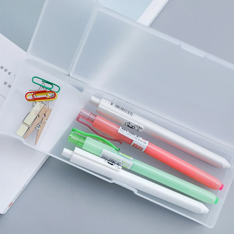 AAAJ-1 Pc Style Transparent Scrub Pencil Case Pencil Box Plastic Storage Box Learning Stationery Office Supplies